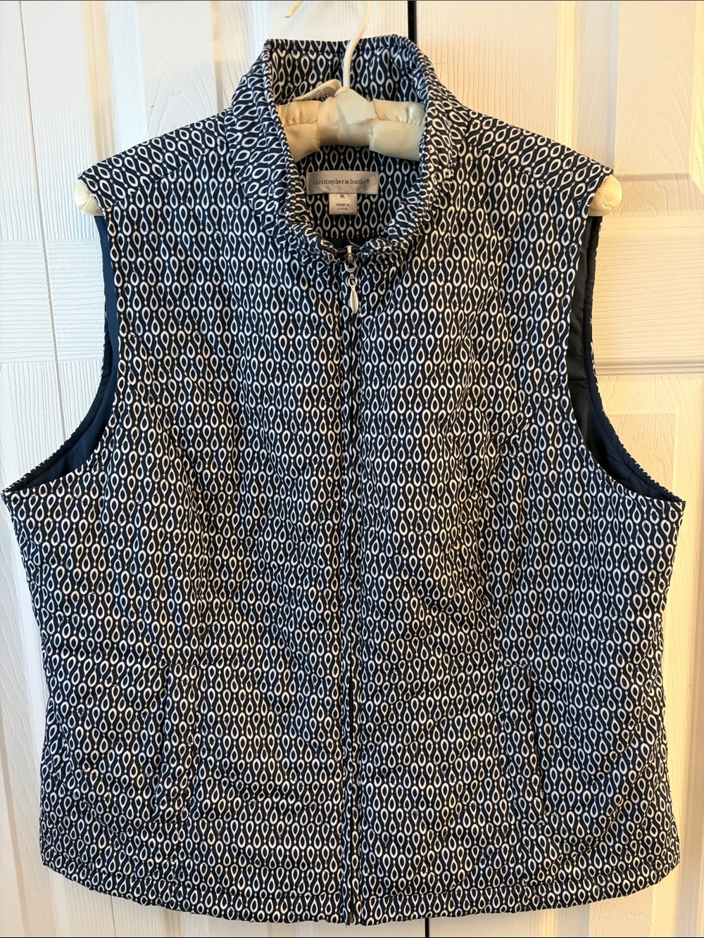 Christopher & Banks Quilted Patterned Sleeveless Vest - Navy/White